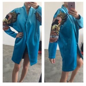 Electric Blue Velvet Coat Harley Davidson Logo